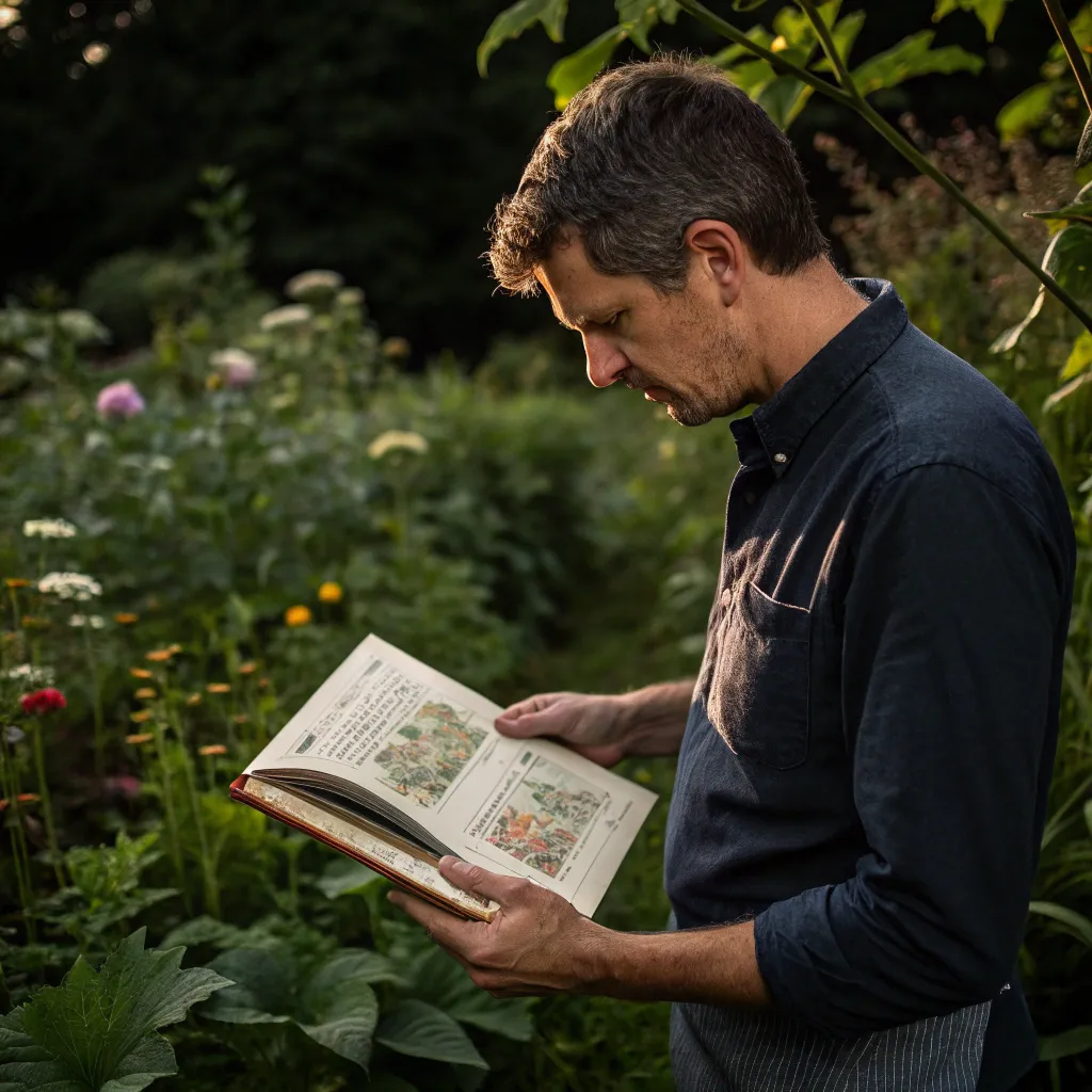 Man holding a gardening book